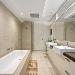 bathroom with double sinks