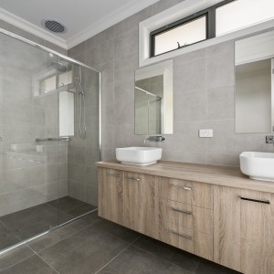 bathroom with double sinks